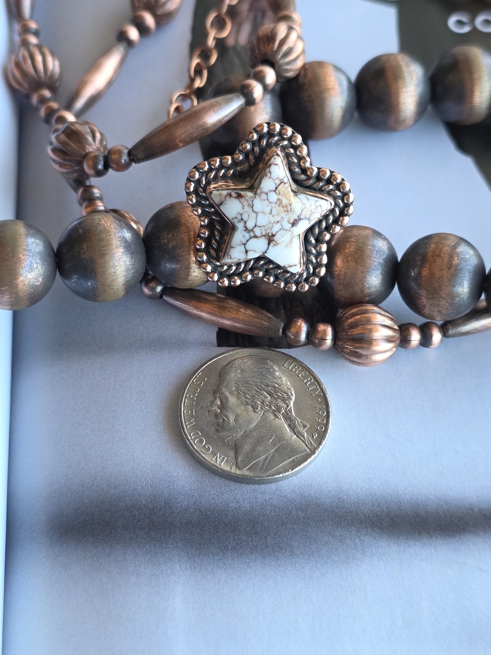 Star-Shaped White Wild HORSE Statement Ring in COPPER Adjustable 7-9